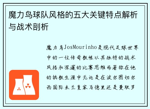 魔力鸟球队风格的五大关键特点解析与战术剖析